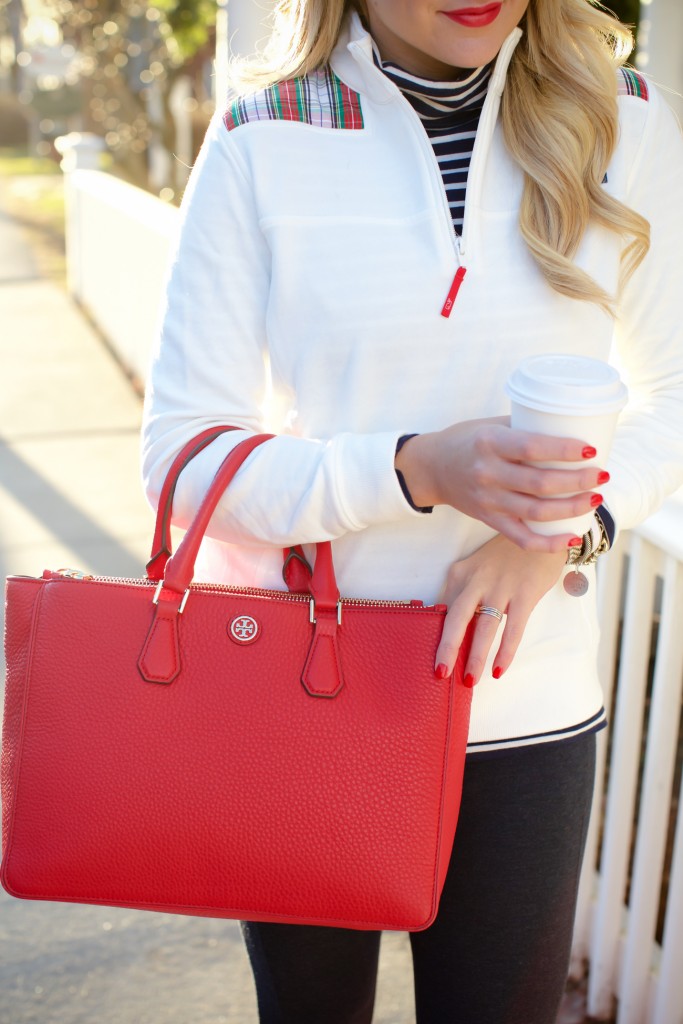 Vineyard Vines Tartan Plaid Pullover with Tory Burch Robinson Satchel-12