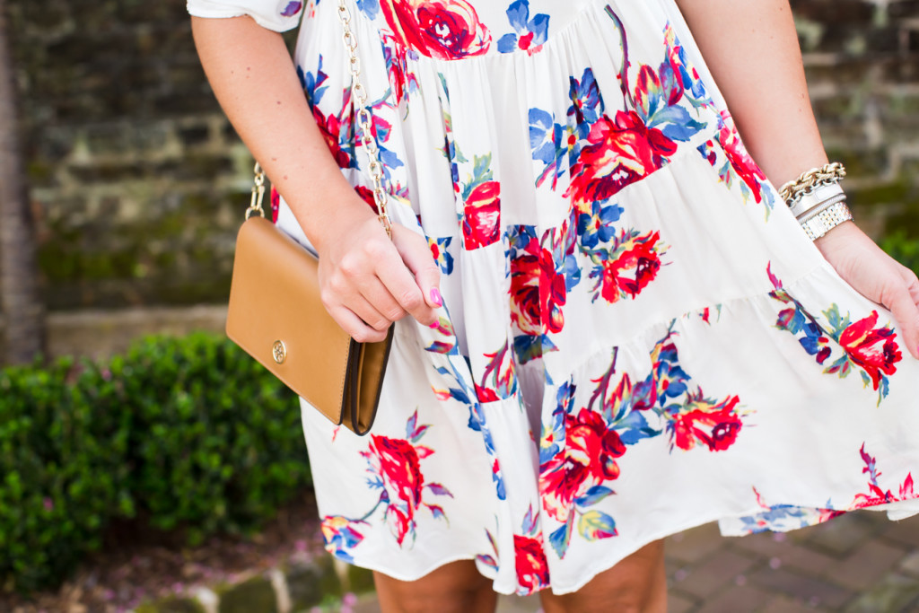 Chicwish Flamingo Dress Bauble Bar Necklace Tory Burch Clutch with Soludos Wedges-21