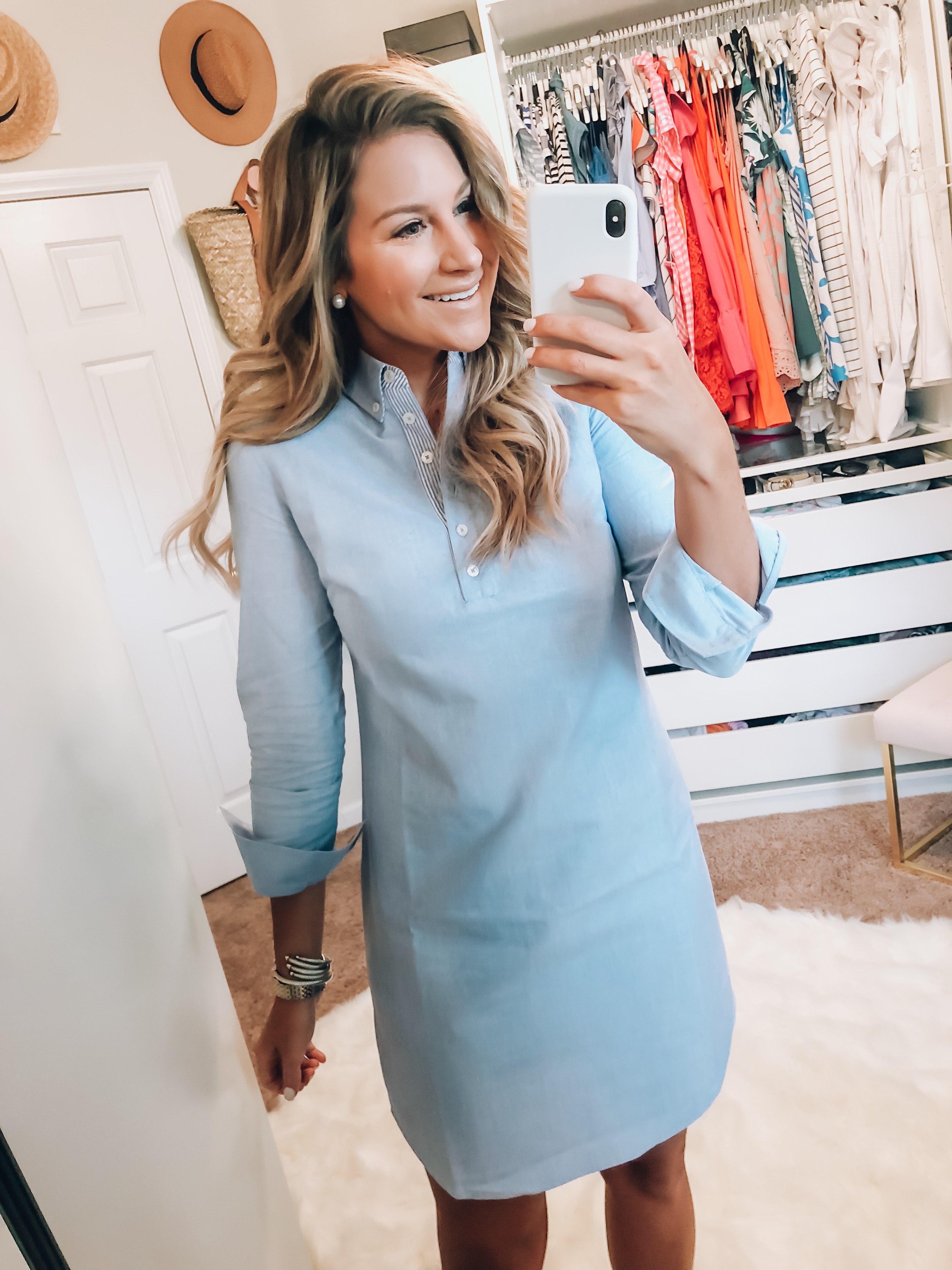 Long Sleeve Oxford Shirting Dress